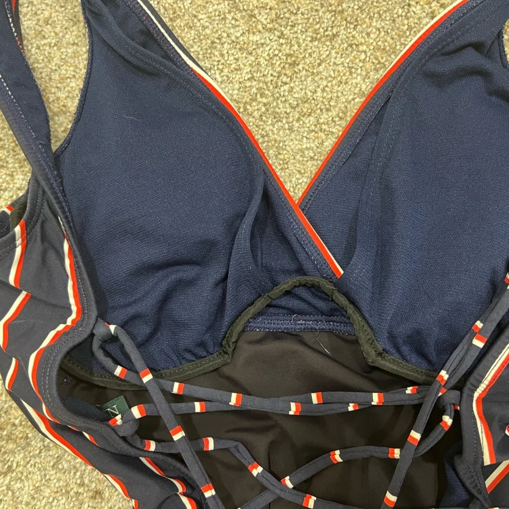 LAUREN Ralph Lauren Navy Striped Tie-back Women’s One-piece Swimsuit, Small - Picture 8 of 8